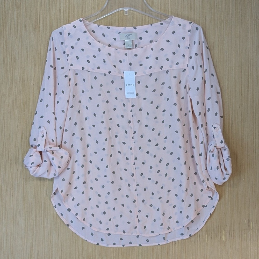 Loft Women's Preppy Career Office Elevated Basic Top Size S Petite Pink Paisley